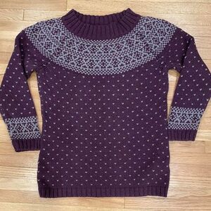 Talbot's gray and purple Nordic cozy Fair Isle 3/4 sleeve Scandigirl sweater Sm